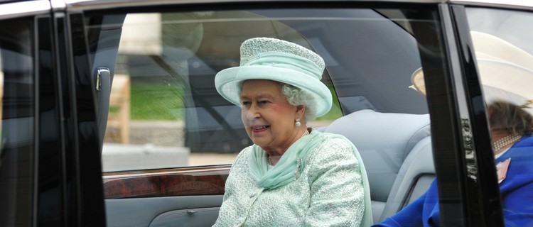 Queen Elizabeth II in a car