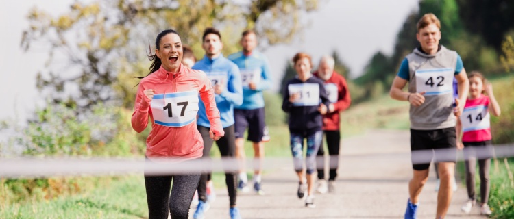 A lady ahead in a race.