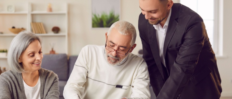 A young solicitor with an older couple