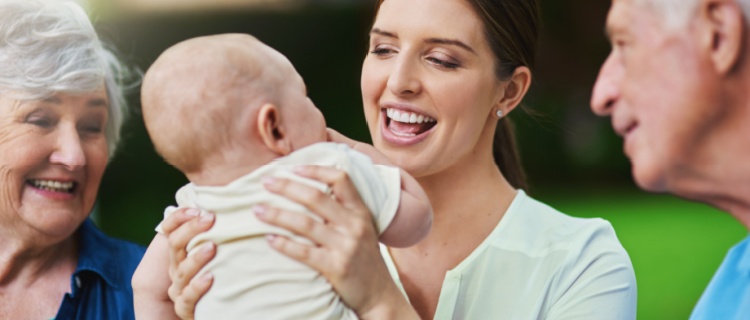 Grandparents with their daughter and her baby